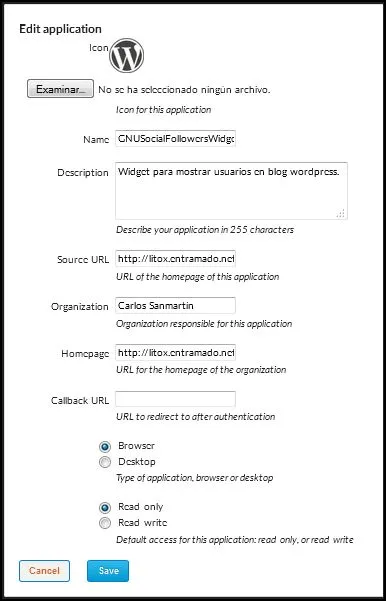 Configuración en el servidor GNU social.