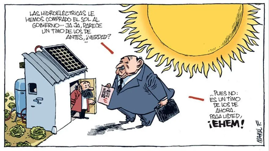Viñeta cómica sobre las hidroeléctricas.
