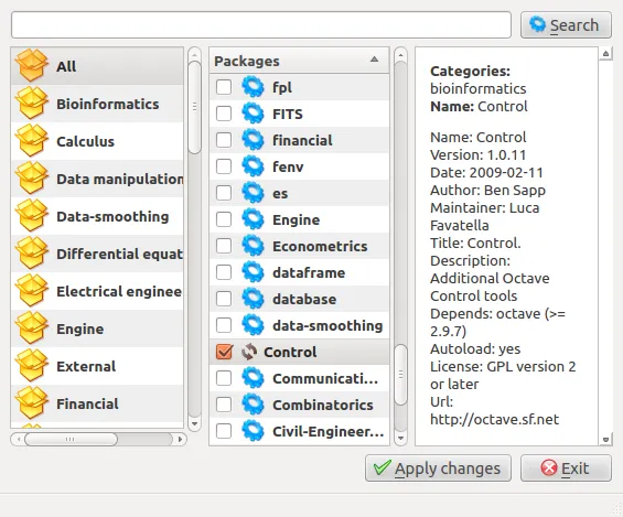 Gestor de paquetes de QtOctave