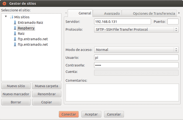 Configuración de SFTP en Raspberry.